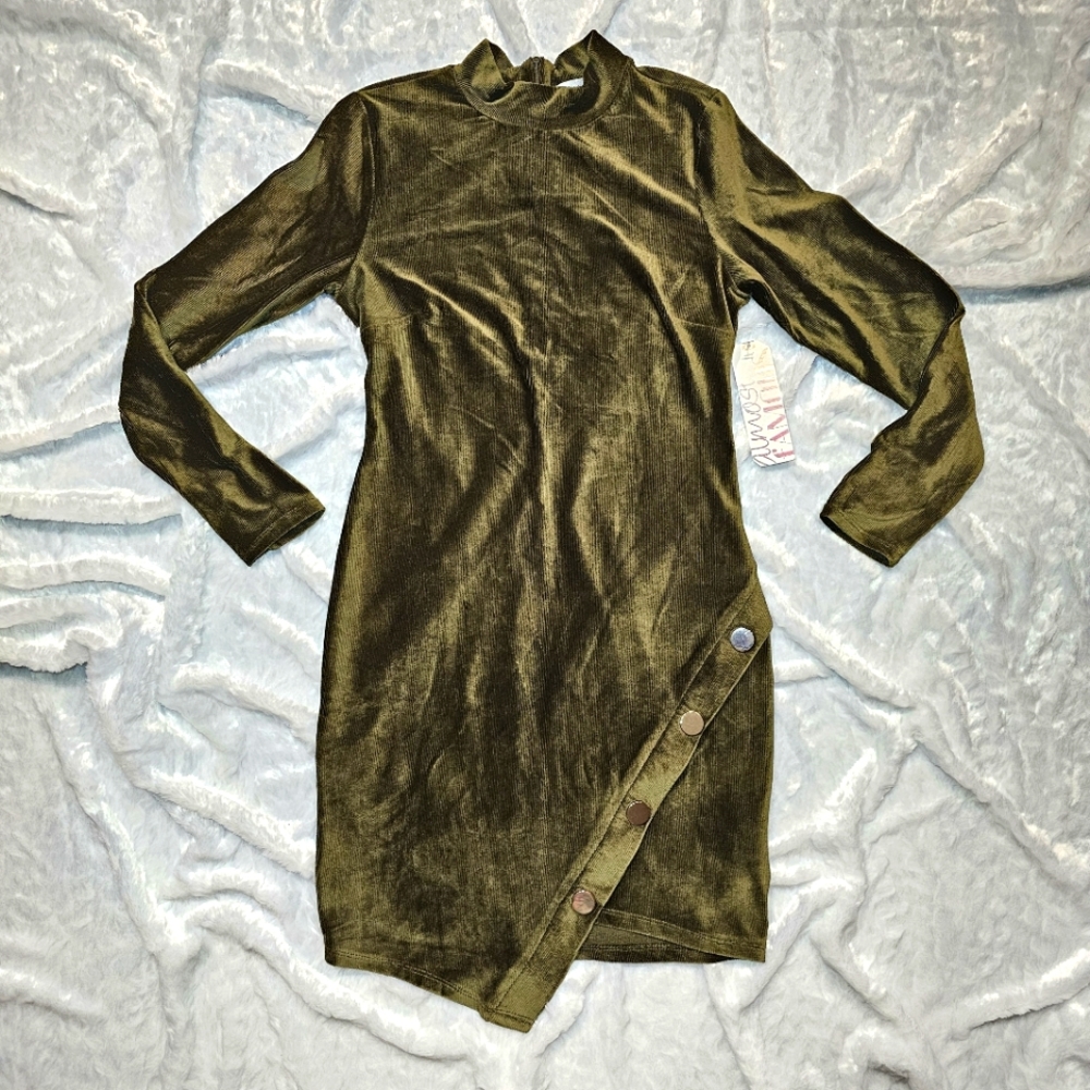 Olive Green Bodycon Mini Dress - Junior's Size Large